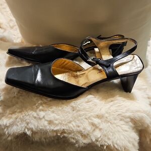 Elegant Black Leather Women's Heels